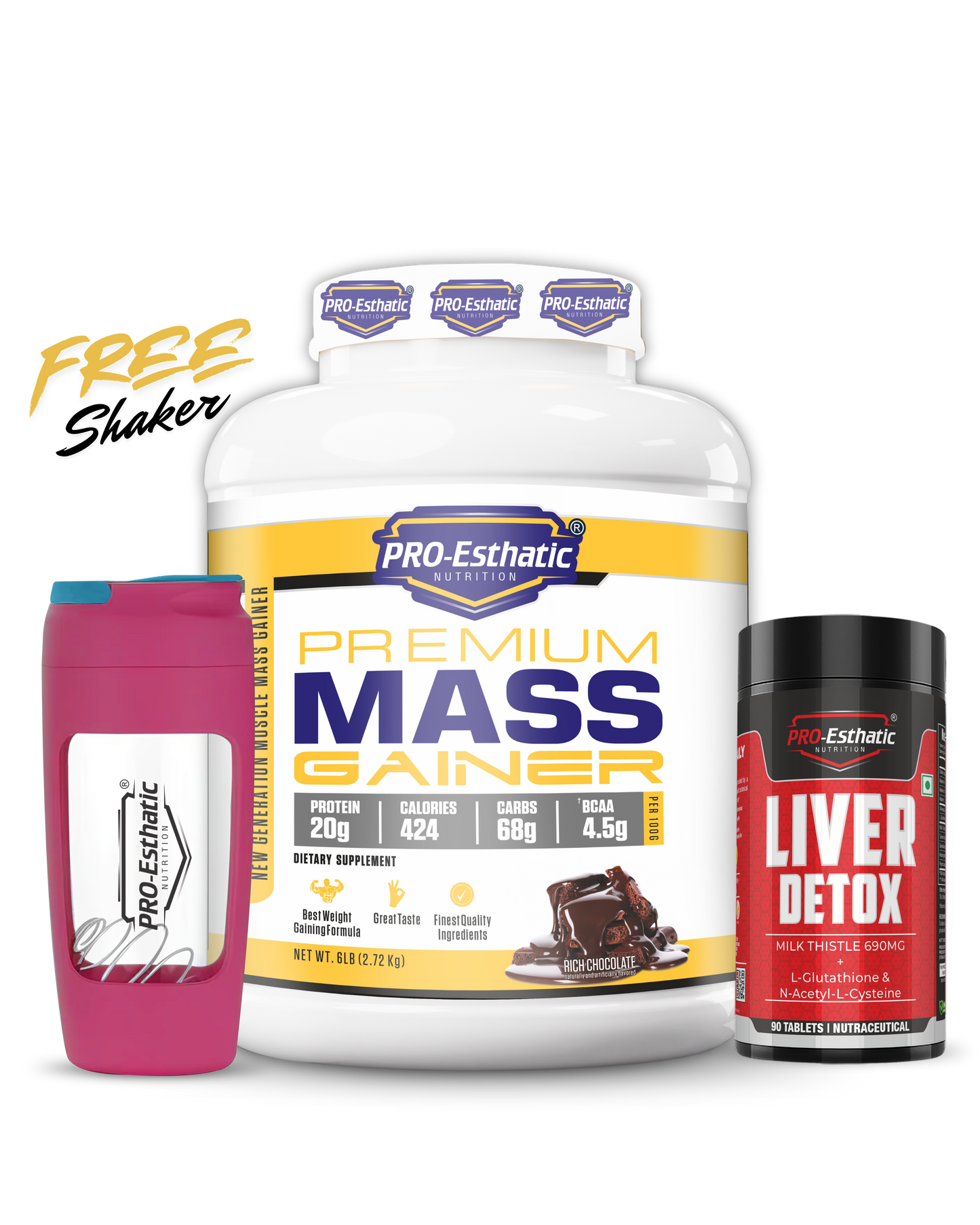 Pro Esthatic Premium Mass Gainer 6lb with Liver Detox 90 Tablets